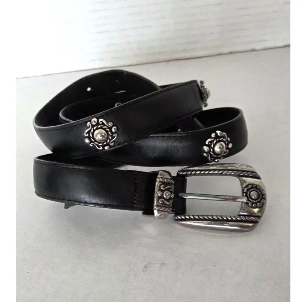 Brighton Vintage 1996 Black Leather Studded Belt Silver Western 35